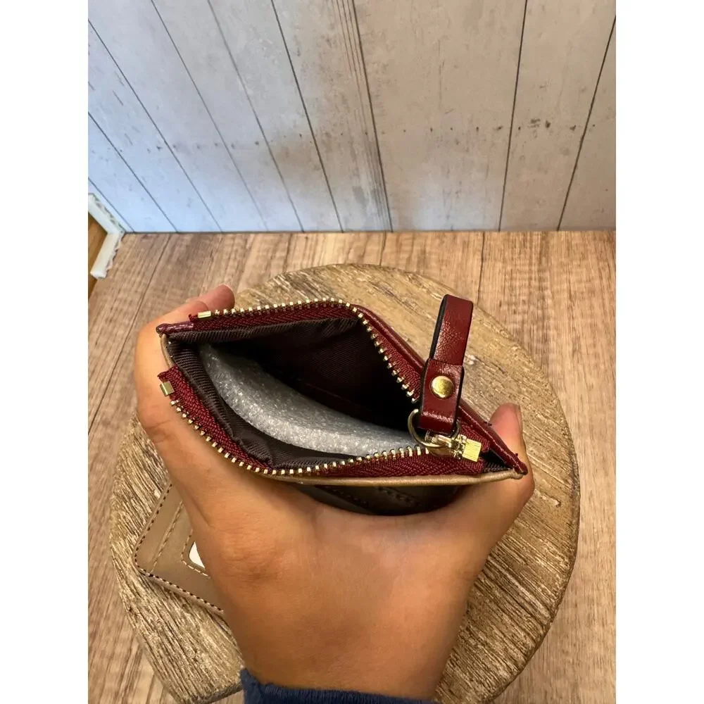 Dark Red Vegan Leather Wallet Embroidered Flower Purse Bag Wallet Fast Ship